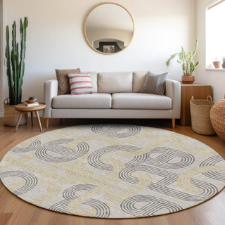 Piper Looms Mayfield Geometric AMF967 Gray Machine Washable Area Rug Round Lifestyle Image Feature