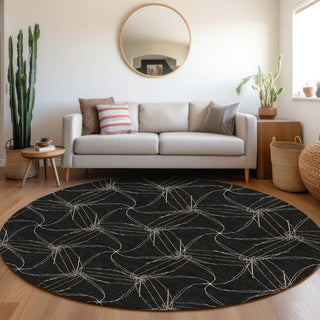Piper Looms Mayfield Geometric AMF968 Black Machine Washable Area Rug Round Lifestyle Image Feature