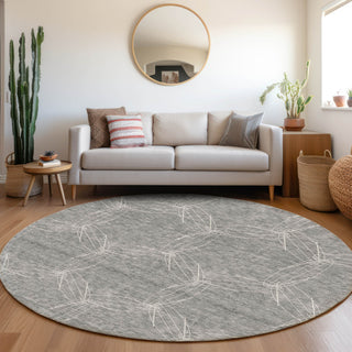 Piper Looms Mayfield Geometric AMF968 Gray Machine Washable Area Rug Round Lifestyle Image Feature