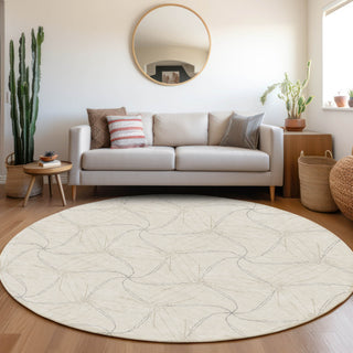 Piper Looms Mayfield Geometric AMF968 Ivory Machine Washable Area Rug Round Lifestyle Image Feature