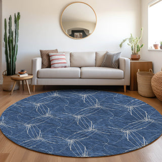 Piper Looms Mayfield Geometric AMF968 Navy Machine Washable Area Rug Round Lifestyle Image Feature