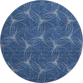 Piper Looms Mayfield Geometric AMF968 Navy Machine Washable Area Rug Round Main Image