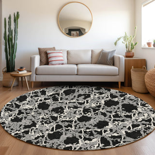 Piper Looms Mayfield Abstract AMF969 Black Machine Washable Area Rug Round Lifestyle Image Feature