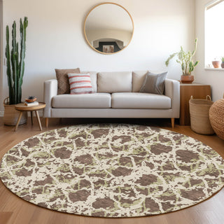 Piper Looms Mayfield Abstract AMF969 Brown Machine Washable Area Rug Round Lifestyle Image Feature