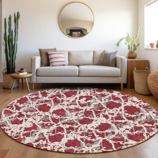 Piper Looms Mayfield Abstract AMF969 Burgundy Machine Washable Area Rug Round Lifestyle Image Feature