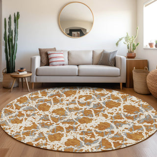 Piper Looms Mayfield Abstract AMF969 Copper Machine Washable Area Rug Round Lifestyle Image Feature