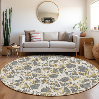 Piper Looms Mayfield Abstract AMF969 Gray Machine Washable Area Rug Round Lifestyle Image Feature