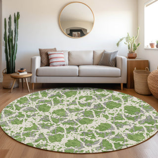 Piper Looms Mayfield Abstract AMF969 Green Machine Washable Area Rug Round Lifestyle Image Feature