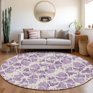 Piper Looms Mayfield Abstract AMF969 Lilac Machine Washable Area Rug Round Lifestyle Image Feature