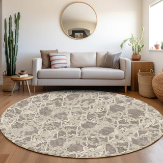 Piper Looms Mayfield Abstract AMF969 Taupe Machine Washable Area Rug Round Lifestyle Image Feature