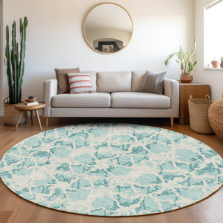 Piper Looms Mayfield Abstract AMF969 Teal Machine Washable Area Rug Round Lifestyle Image Feature