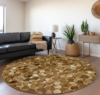 Piper Looms Mayfield Double Octagons AMF97 Brown Machine Washable Area Rug Round Lifestyle Image Feature