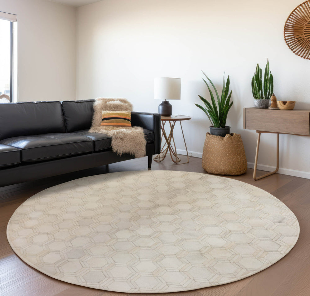 Piper Looms Mayfield Double Octagons AMF97 Ivory Machine Washable Area Rug Round Lifestyle Image Feature