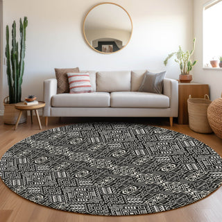 Piper Looms Mayfield Southwest AMF970 Black Machine Washable Area Rug Round Lifestyle Image Feature