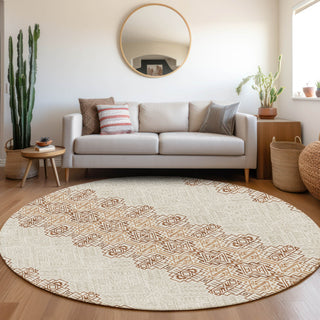Piper Looms Mayfield Southwest AMF970 Paprika Machine Washable Area Rug Round Lifestyle Image Feature