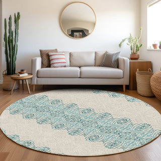 Piper Looms Mayfield Southwest AMF970 Teal Machine Washable Area Rug Round Lifestyle Image Feature
