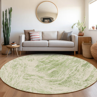 Piper Looms Mayfield Abstract AMF971 Aloe Machine Washable Area Rug Round Lifestyle Image Feature