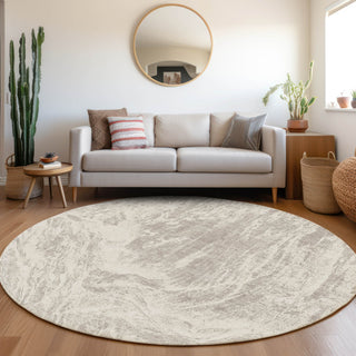 Piper Looms Mayfield Abstract AMF971 Beige Machine Washable Area Rug Round Lifestyle Image Feature
