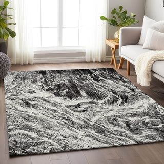Piper Looms Mayfield Abstract AMF971 Black Machine Washable Area Rug Lifestyle Image Feature