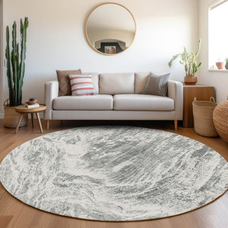 Piper Looms Mayfield Abstract AMF971 Gray Machine Washable Area Rug Round Lifestyle Image Feature
