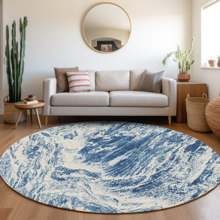 Piper Looms Mayfield Abstract AMF971 Navy Machine Washable Area Rug Round Lifestyle Image Feature
