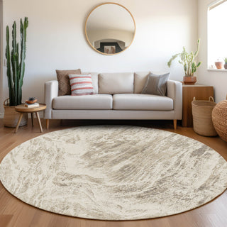 Piper Looms Mayfield Abstract AMF971 Taupe Machine Washable Area Rug Round Lifestyle Image Feature