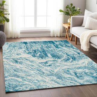 Piper Looms Mayfield Abstract AMF971 Teal Machine Washable Area Rug Lifestyle Image Feature