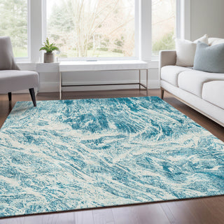 Piper Looms Mayfield Abstract AMF971 Teal Machine Washable Area Rug Lifestyle Image Feature