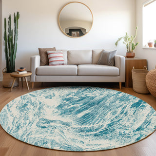 Piper Looms Mayfield Abstract AMF971 Teal Machine Washable Area Rug Round Lifestyle Image Feature