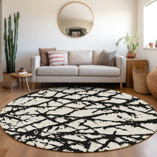 Piper Looms Mayfield Abstract AMF972 Black Machine Washable Area Rug Round Lifestyle Image Feature