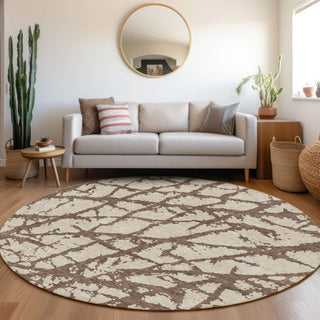 Piper Looms Mayfield Abstract AMF972 Brown Machine Washable Area Rug Round Lifestyle Image Feature