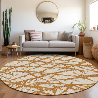 Piper Looms Mayfield Abstract AMF972 Copper Machine Washable Area Rug Round Lifestyle Image Feature