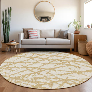 Piper Looms Mayfield Abstract AMF972 Gold Machine Washable Area Rug Round Lifestyle Image Feature