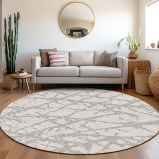 Piper Looms Mayfield Abstract AMF972 Silver Machine Washable Area Rug Round Lifestyle Image Feature