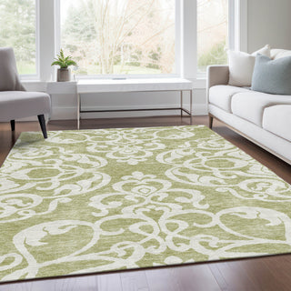 Piper Looms Mayfield Damask AMF973 Aloe Machine Washable Area Rug Lifestyle Image Feature