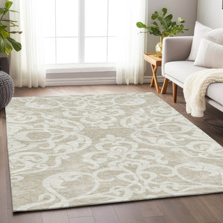 Piper Looms Mayfield Damask AMF973 Beige Machine Washable Area Rug Lifestyle Image Feature
