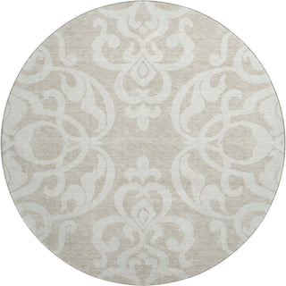 Piper Looms Mayfield Damask AMF973 Beige Machine Washable Area Rug Round Main Image