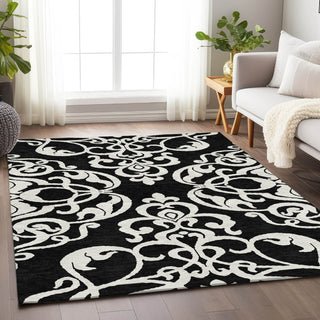 Piper Looms Mayfield Damask AMF973 Black Machine Washable Area Rug Lifestyle Image Feature