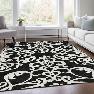 Piper Looms Mayfield Damask AMF973 Black Machine Washable Area Rug Lifestyle Image Feature