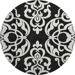 Piper Looms Mayfield Damask AMF973 Black Machine Washable Area Rug Round Main Image