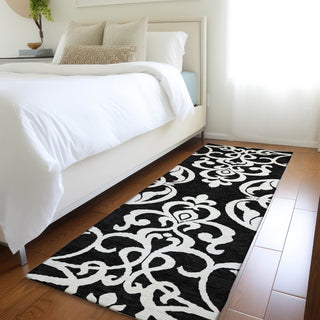 Piper Looms Mayfield Damask AMF973 Black Machine Washable Area Rug Runner Lifestyle Image Feature