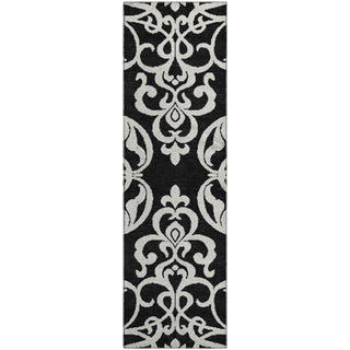 Piper Looms Mayfield Damask AMF973 Black Machine Washable Area Rug Runner Main Image
