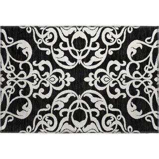 Piper Looms Mayfield Damask AMF973 Black Machine Washable Area Rug Scatter Main Image