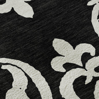 Piper Looms Mayfield Damask AMF973 Black Machine Washable Area Rug Swatch Image