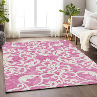 Piper Looms Mayfield Damask AMF973 Blush Machine Washable Area Rug Lifestyle Image Feature