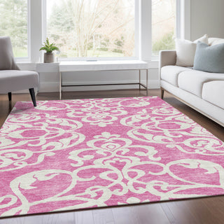 Piper Looms Mayfield Damask AMF973 Blush Machine Washable Area Rug Lifestyle Image Feature
