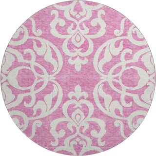 Piper Looms Mayfield Damask AMF973 Blush Machine Washable Area Rug Round Main Image