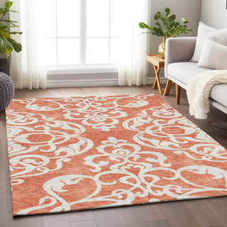 Piper Looms Mayfield Damask AMF973 Coral Machine Washable Area Rug Lifestyle Image Feature