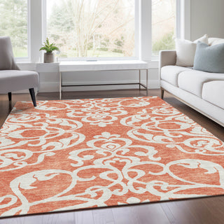 Piper Looms Mayfield Damask AMF973 Coral Machine Washable Area Rug Lifestyle Image Feature