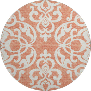 Piper Looms Mayfield Damask AMF973 Coral Machine Washable Area Rug Round Main Image